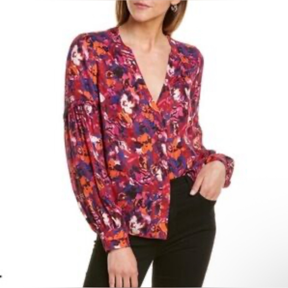 PARKER Julia Abstract Floral V-Neck Blouse - Medium